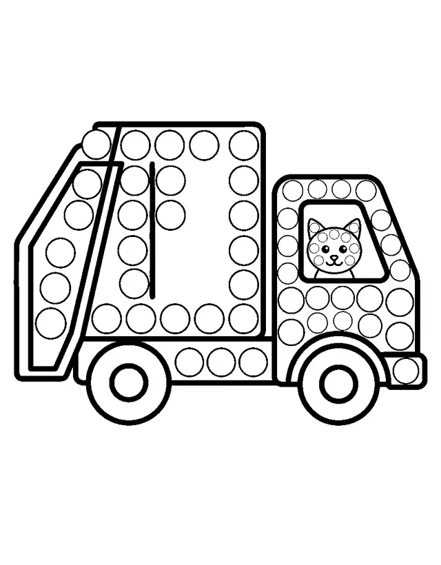 A garbage truck with a cat
